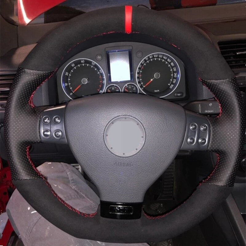 Volkswagen Golf Mk5 GTI Black Suede Car Steering Wheel Cover (R32, Passat R)