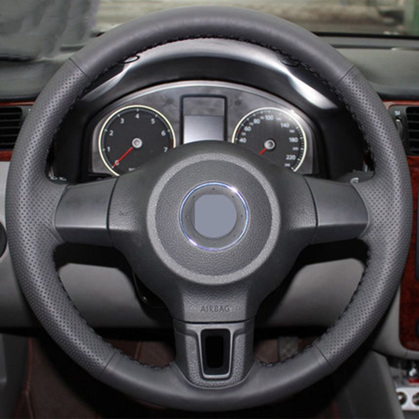 Volkswagen Leather Car Steering Wheel Cover (Golf MK6 ,Polo MK5, Tiguan)