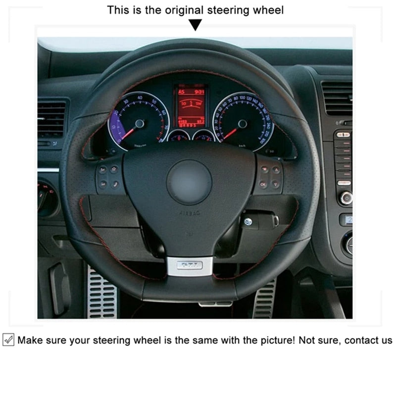Volkswagen Golf Mk5 GTI Black Suede Car Steering Wheel Cover (R32, Passat R)